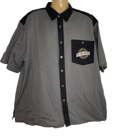 Harley Davidson Men's Button Bowling Shirt Embroidered Black‎ Gray Get On One 3X - Picture 1 of 5